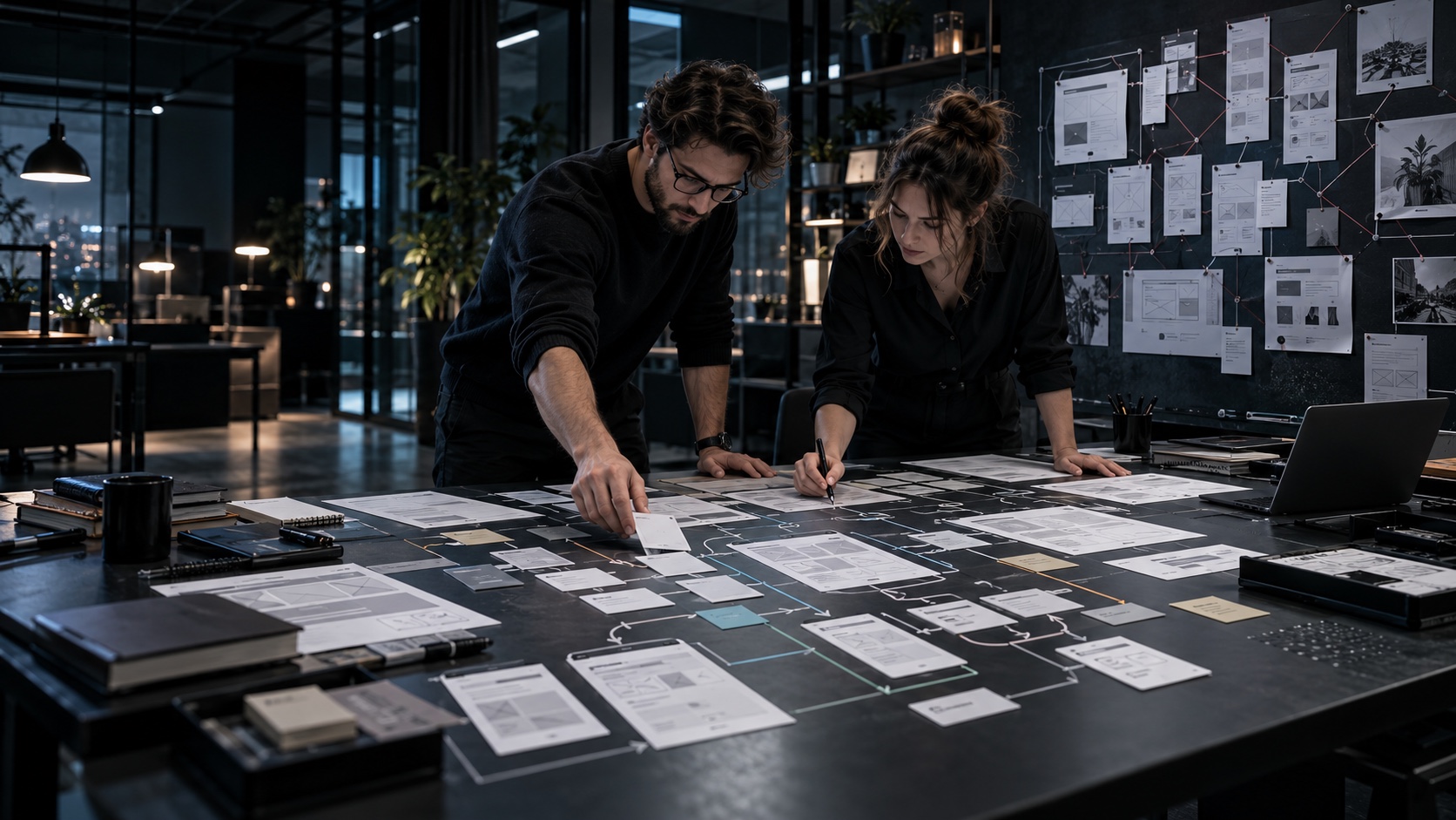 Especialistas organizando mapas de experiencia y estructuras previas al desarrollo