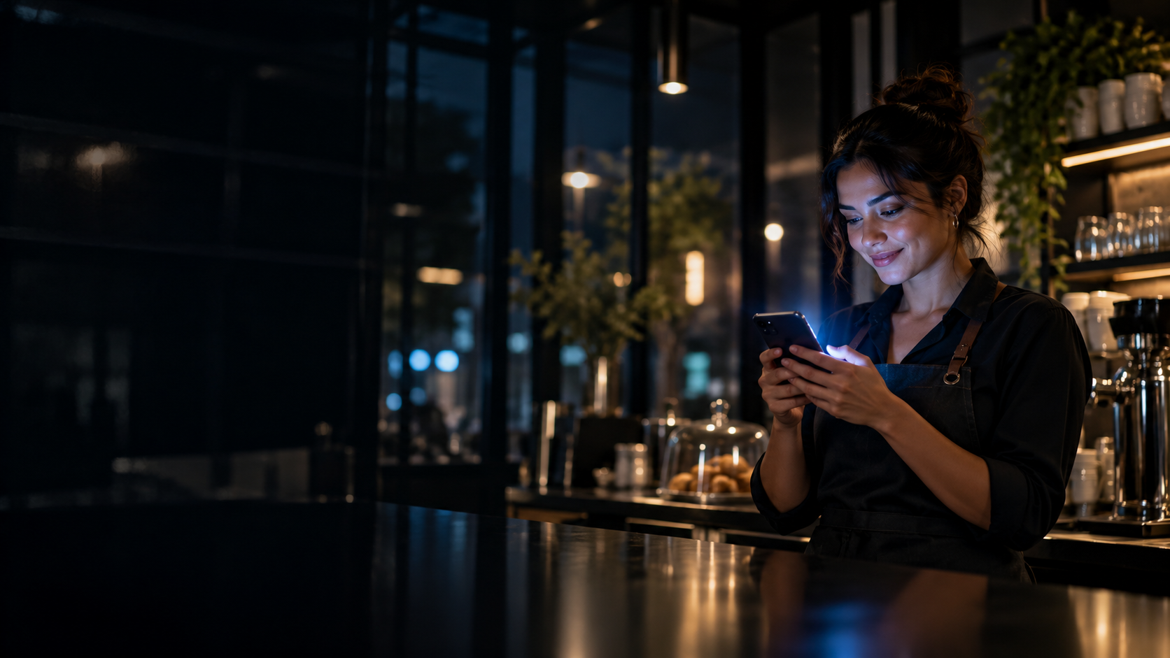 Una emprendedora revisa una consulta desde su teléfono