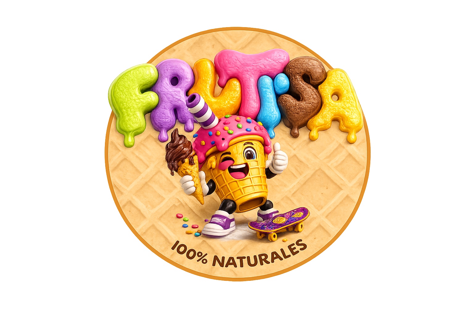Etiqueta circular Frutisa con Brand Pet y logotipo