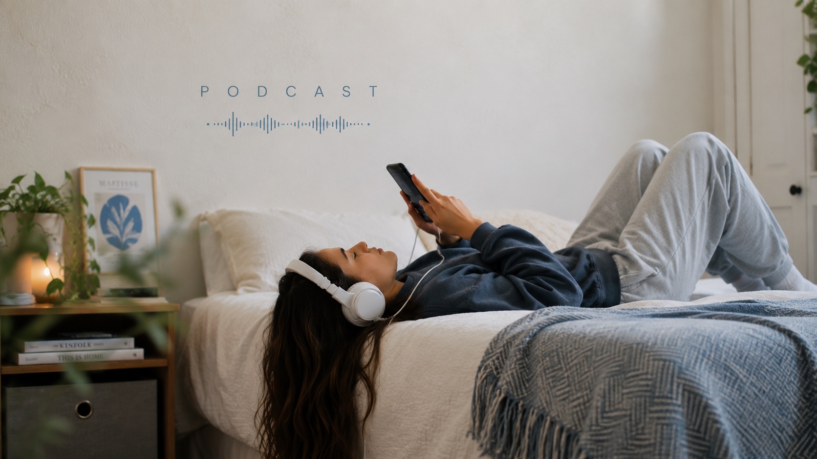 Alumna escucha el podcast de Inglés con Jeremy desde su teléfono.