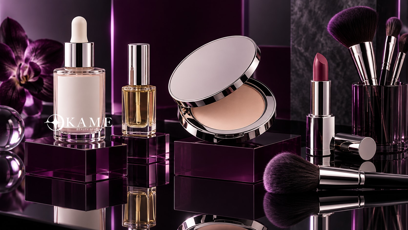 Línea de cosméticos con aplicación de marca OKAME Beauty Studio